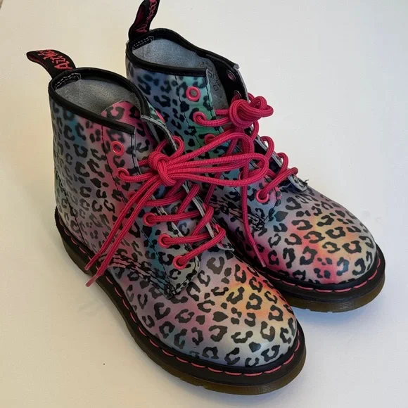 Dr. Martens Leopard Print Boots with Pink Laces - Picture 2 of 8